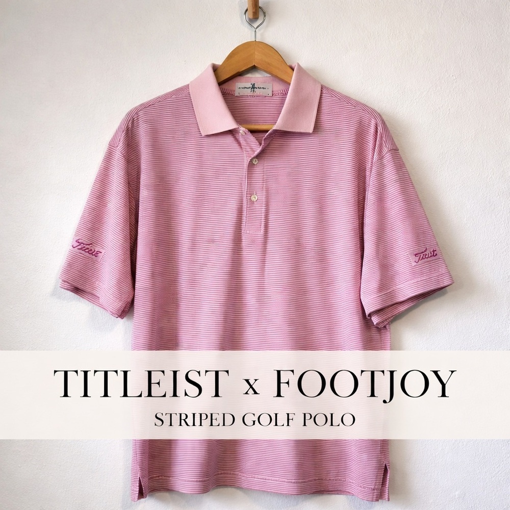 Titleist FootJoy Striped Golf Polo Shirt Pink White Medium